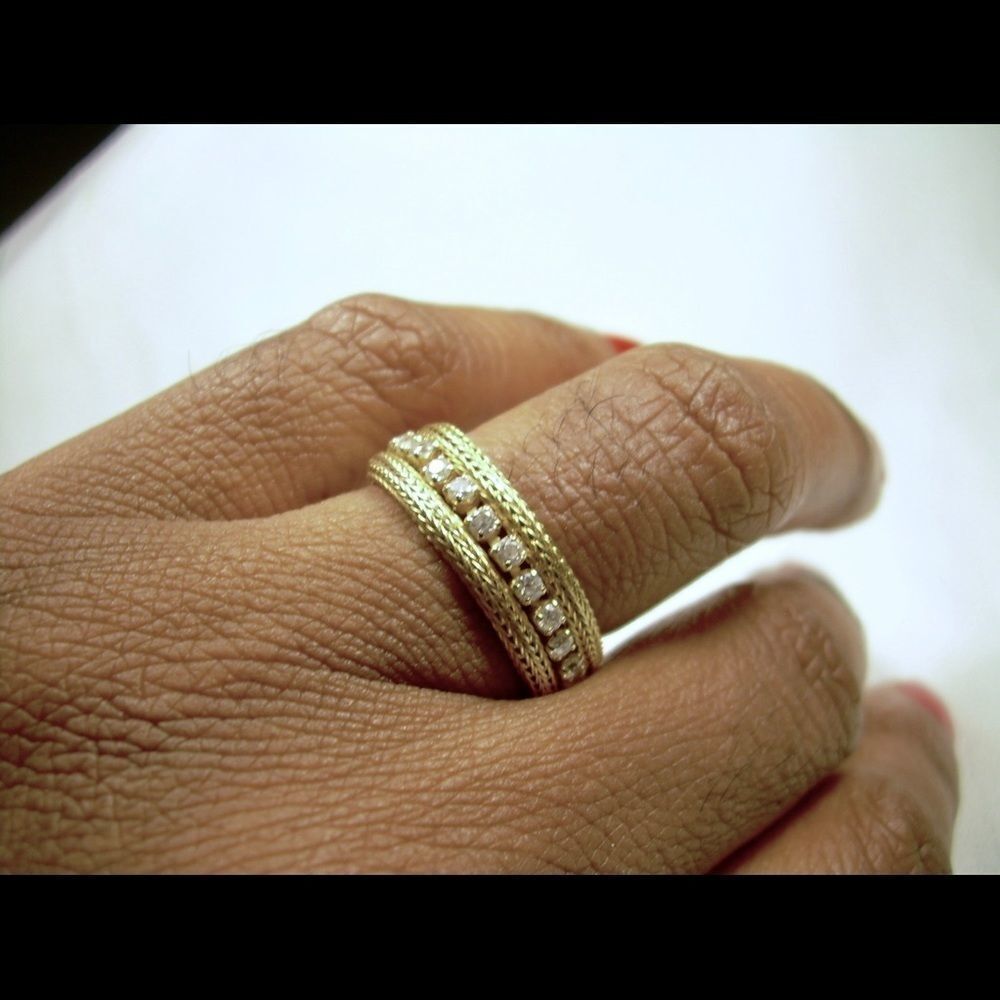 Simulated Diamond 14 K Yellow Gold Sterling Silver ring Woman Jewelry